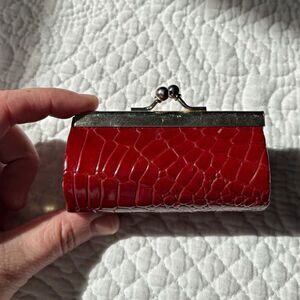 Vintage Red Croc-Embossed Leather Kisslock Coin Purse Mini Wallet Women